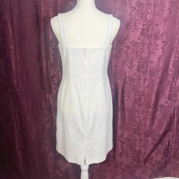 Dress Barn White Linen Dress Eyelet Floral Embroidery With Cardigan Size 6 - Picture 7 of 11